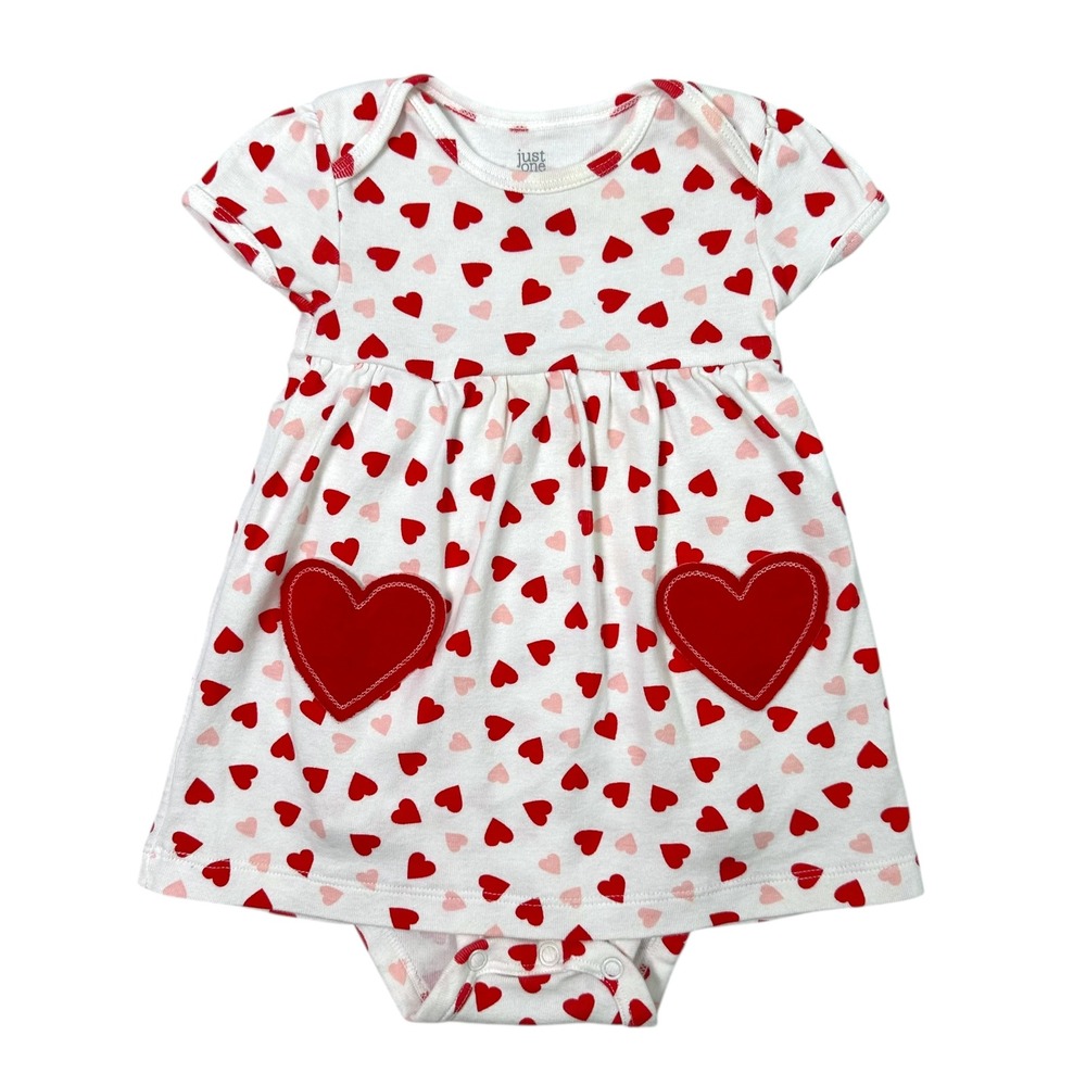 Carter's Bodysuit Dress Baby Girl 12M White Red Heart Valentines Print Sweet